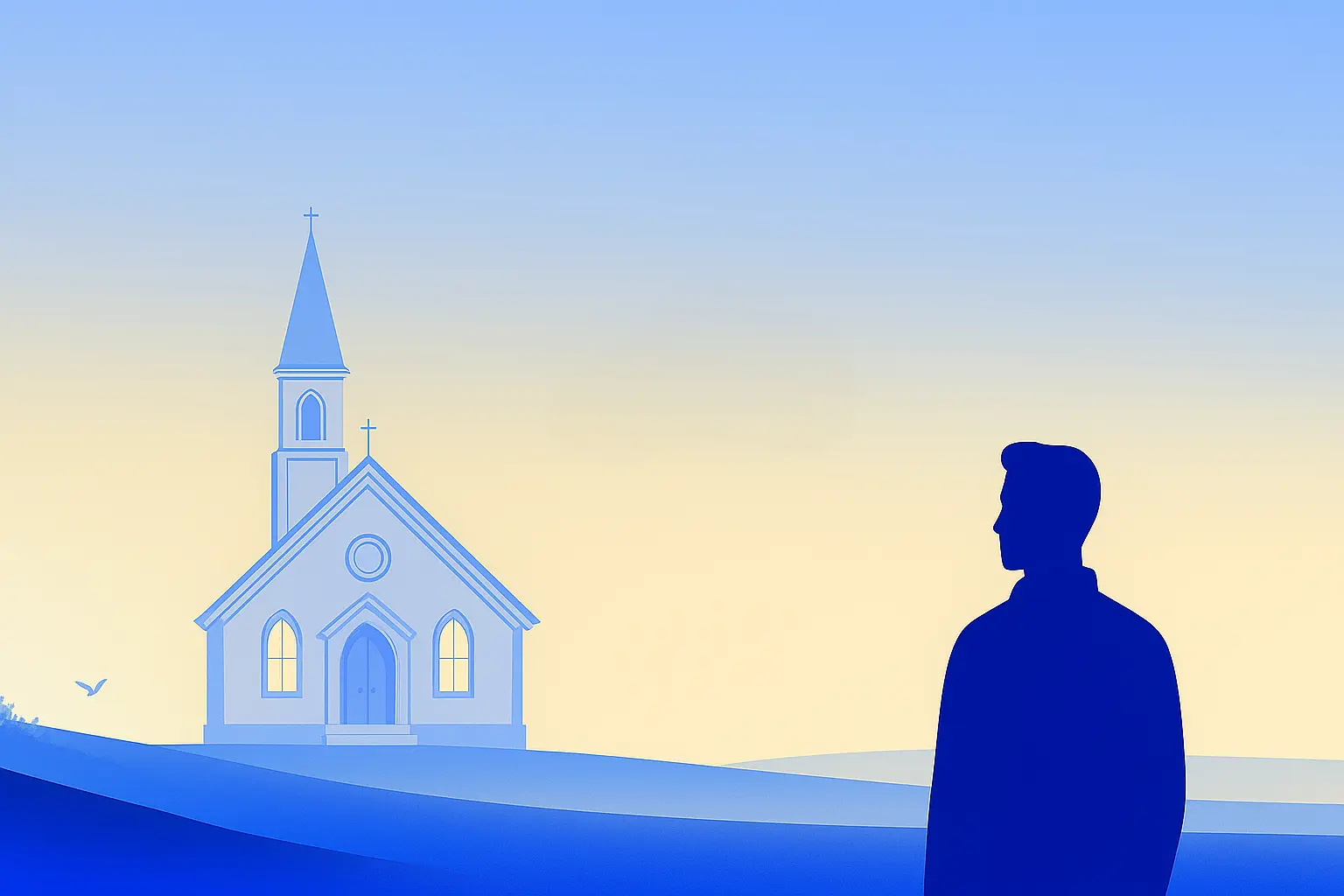 Man in front of a church