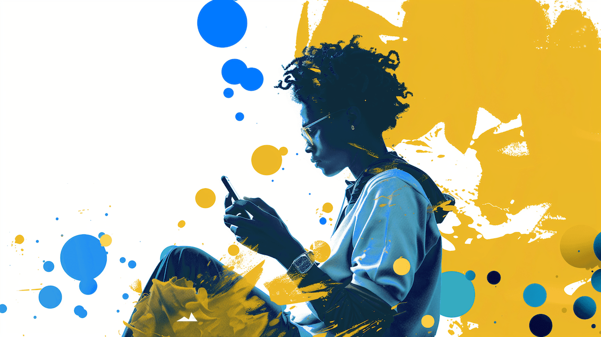 Woman Sitting looking at phone graphic